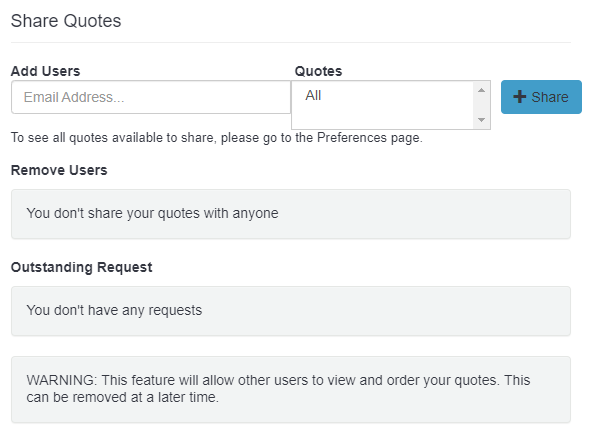secondary view of quote sharing capabilities