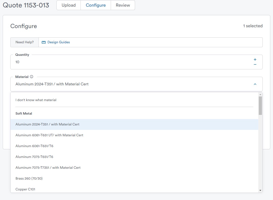 Screen shot of new materials in ecom platform