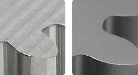 A comparison between a part as-milled and bead blasted