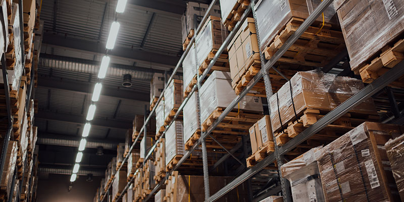Boxes on shelves