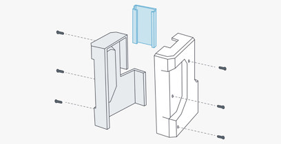 The left image illustrates resulting corner radii from milling. Consider adding reliefs to sharp corners (right image) to improve fit