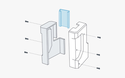 The left image illustrates resulting corner radii from milling. Consider adding reliefs to sharp corners (right image) to improve fit