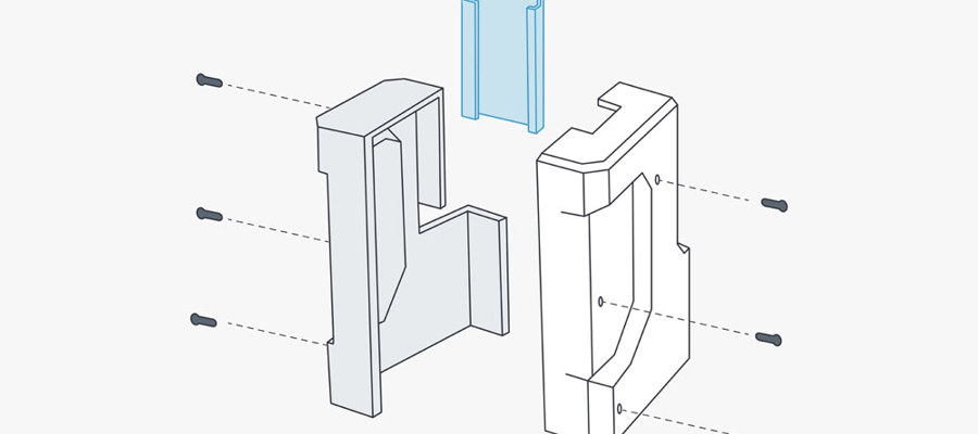 The left image illustrates resulting corner radii from milling. Consider adding reliefs to sharp corners (right image) to improve fit