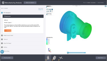 injection molding part with DFM advisories