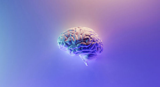 Cerveau 3D sur fond violet pour l'intelligence artificielle