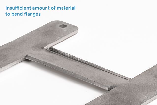 The center portion of this “H” bracket demonstrates part quality issues because of insufficient material on the z-axis flanges.