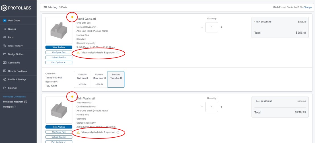 Protolabs Ecommerce screenshot