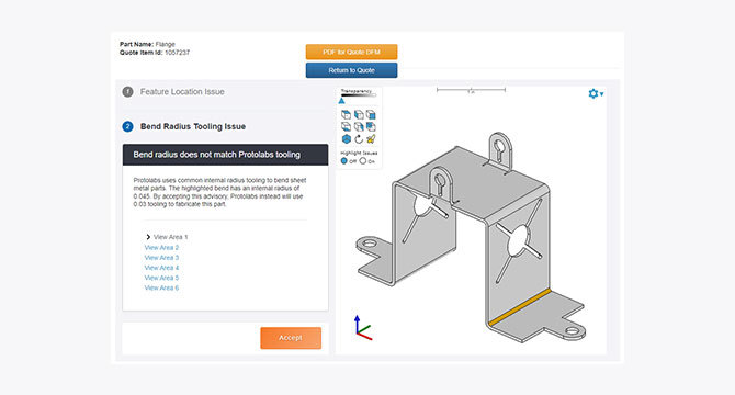Screenshot of bend radius advisory