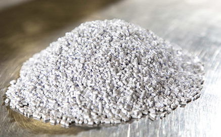 A pile of white Nylon Resin pellets