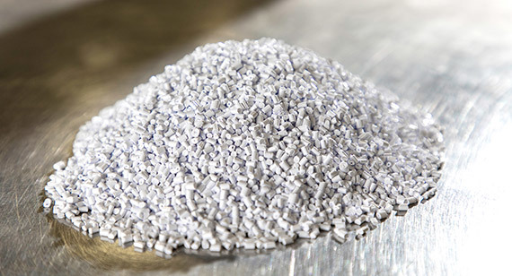 A pile of white Nylon pellets