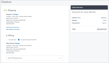 Order placement page