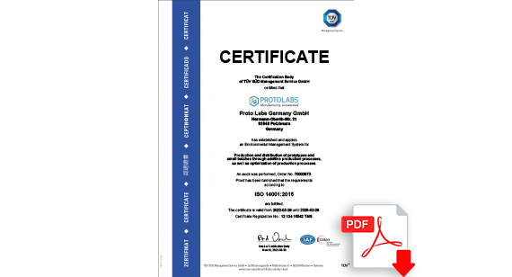 ISO 14001:2015 Production and Distribution of Prototypes and Small Batches Through Additive Production Processes