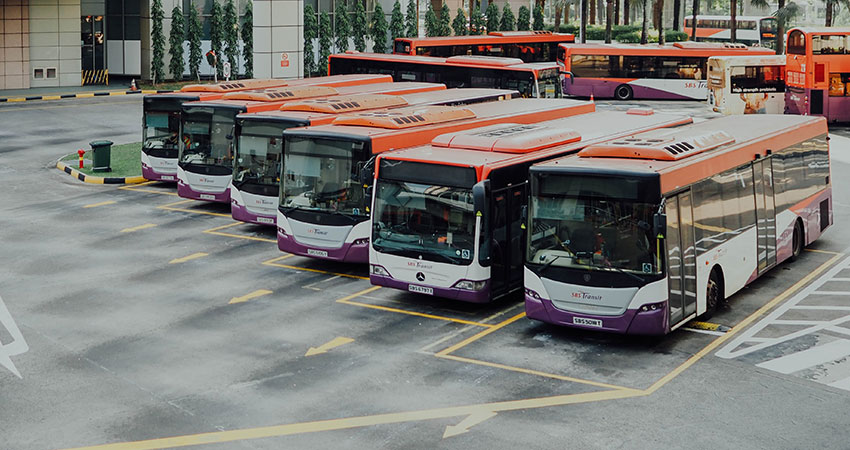Buses parked in lot