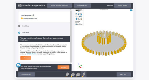 Screenshot of Protolabs platform
